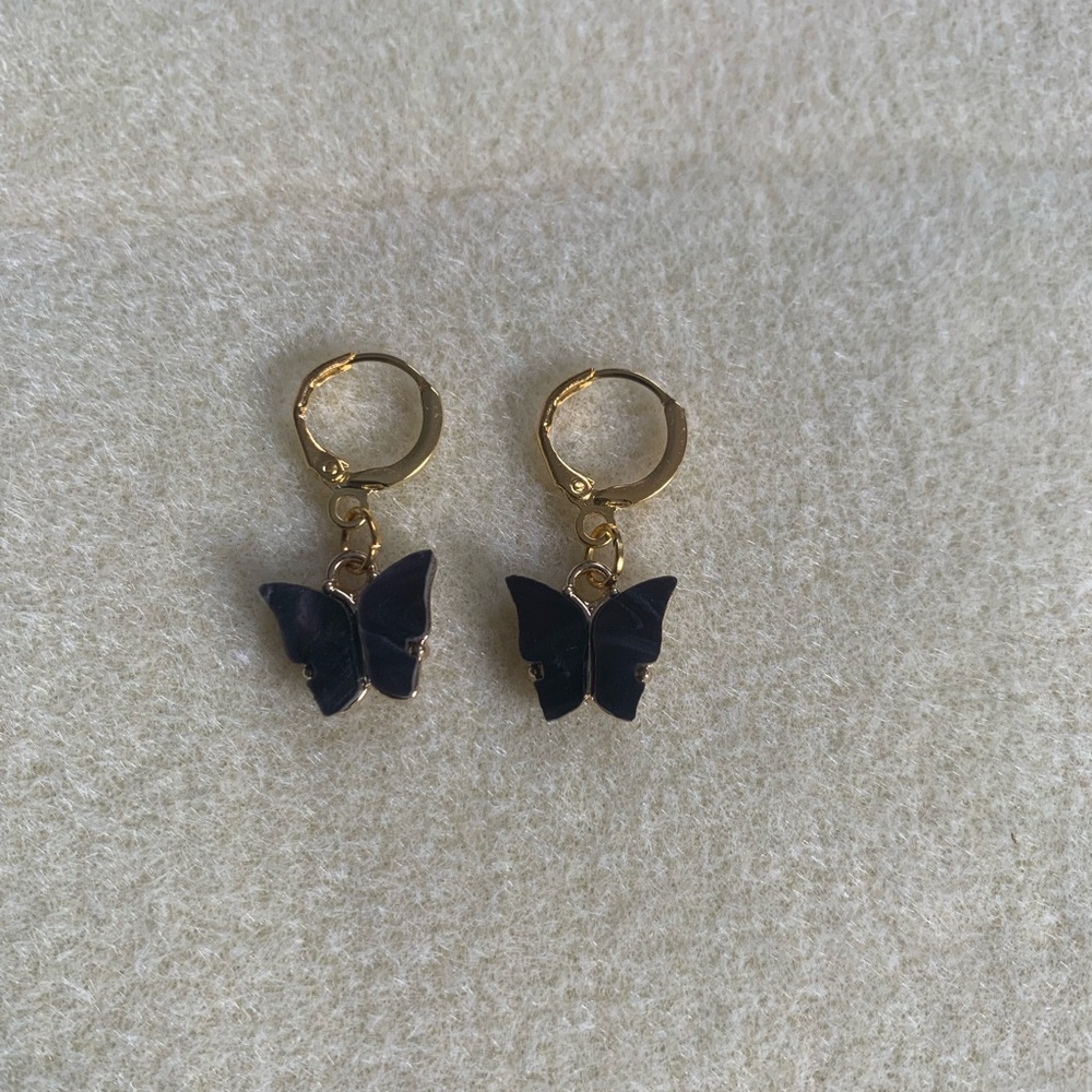 *3 for $20* Black and Gold Acrylic Butterfly Huggie Hoop Earrings